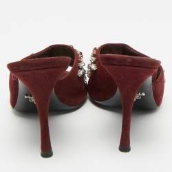 Pre Owned Prada Size 37.5 Burgundy Suede Crystal Embellish Mules