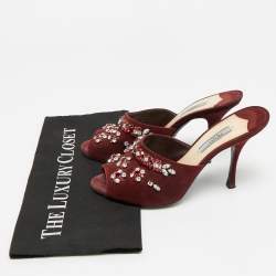 Pre Owned Prada Size 37.5 Burgundy Suede Crystal Embellish Mules