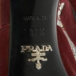 Pre Owned Prada Size 37.5 Burgundy Suede Crystal Embellish Mules