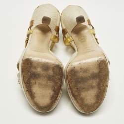 Pre Owned صندل برادا حزام على شكل T جلد ذهبي معدني مقاس 36