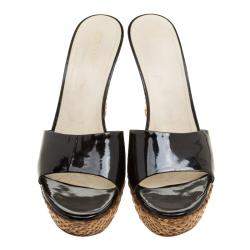 Prada Black Patent Leather Wedge Sandals Size 41