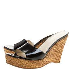 Prada Black Patent Leather Wedge Sandals Size 41