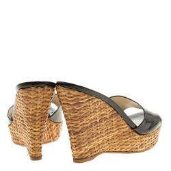 Prada Black Patent Leather Wedge Sandals Size 41