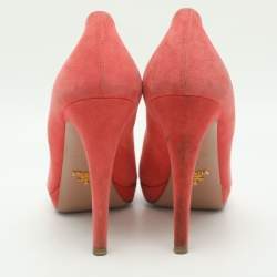 Pre Owned Prada Size 38 Coral Suede Peep Toe Platform Pumps