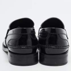 Pre Owned Prada Size 36 Black/White Leather Triangle Logo Loafers