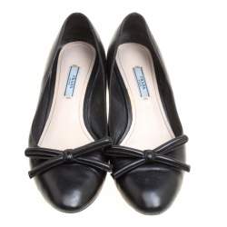 Pre Owned Prada Black Leather Bow Block Heel Pumps Size 39