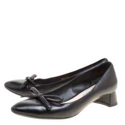 Pre Owned Prada Black Leather Bow Block Heel Pumps Size 39