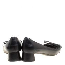 Pre Owned Prada Black Leather Bow Block Heel Pumps Size 39