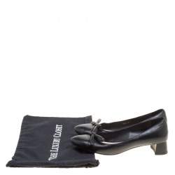 Pre Owned Prada Black Leather Bow Block Heel Pumps Size 39