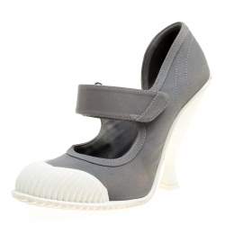 Pre Owned Prada Grey/White Fabric Mary Jane Pumps Size 40.5