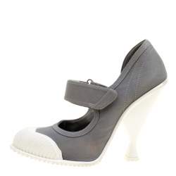 Pre Owned Prada Grey/White Fabric Mary Jane Pumps Size 40.5