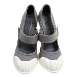 Pre Owned Prada Grey/White Fabric Mary Jane Pumps Size 40.5