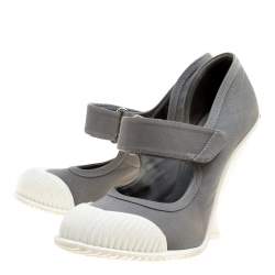 Pre Owned Prada Grey/White Fabric Mary Jane Pumps Size 40.5