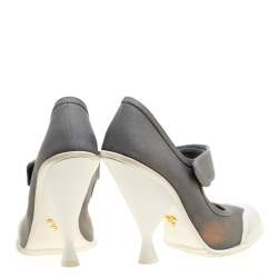 Pre Owned Prada Grey/White Fabric Mary Jane Pumps Size 40.5