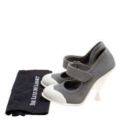 Pre Owned Prada Grey/White Fabric Mary Jane Pumps Size 40.5