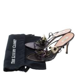 Prada Multicolor Fabric and Leather Flower Embellished Sandals Size 39