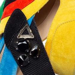Pre Owned Prada Color Block Suede Asymmetric Jeweled Ankle Strap Sandals Size 38.5