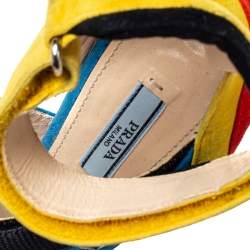 Pre Owned Prada Color Block Suede Asymmetric Jeweled Ankle Strap Sandals Size 38.5