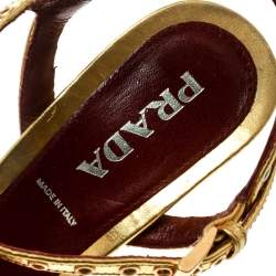 Prada Gold Leather Studded Platform Ankle Strap Sandals Size 36