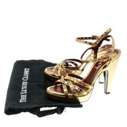 Prada Gold Leather Studded Platform Ankle Strap Sandals Size 36
