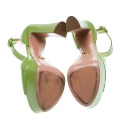 Pre Owned Prada Green Leather Ankle Strap Platform Sandals Size 36