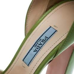 Pre Owned Prada Green Leather Ankle Strap Platform Sandals Size 36