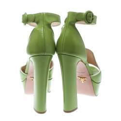 Pre Owned Prada Green Leather Ankle Strap Platform Sandals Size 36