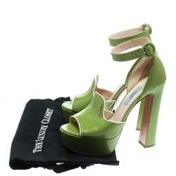 Pre Owned Prada Green Leather Ankle Strap Platform Sandals Size 36