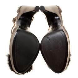 Pre Owned Prada Bronze Leather Crystal Embellished Ankle Strap Peep Toe Platforms Pumps Size 38