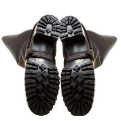 Pre Owned Prada Brown Leather Buckle Detail Calf Length Boots Size 37