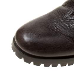 Pre Owned Prada Brown Leather Buckle Detail Calf Length Boots Size 37