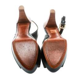 Pre Owned Prada Sport Black Leather Peep Toe Platform Slingback Sandals Size 38.5