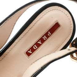 Pre Owned Prada Sport Black Leather Peep Toe Platform Slingback Sandals Size 38.5