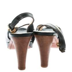 Pre Owned Prada Sport Black Leather Peep Toe Platform Slingback Sandals Size 38.5