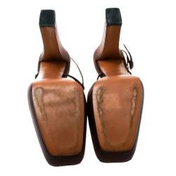 Pre Owned Prada Brown Satin Platform Block Heel Loafer Sandals Size 39.5