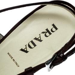 Pre Owned Prada Brown Satin Platform Block Heel Loafer Sandals Size 39.5