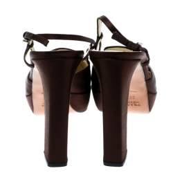 Pre Owned Prada Brown Satin Platform Block Heel Loafer Sandals Size 39.5