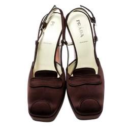 Pre Owned Prada Brown Satin Platform Block Heel Loafer Sandals Size 39.5
