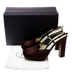 Pre Owned Prada Brown Satin Platform Block Heel Loafer Sandals Size 39.5