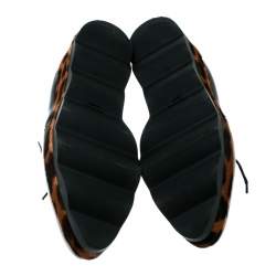 Pre Owned Prada Black Brogue Leather And Leopard Print Calf Hair Platform Derby Size 41