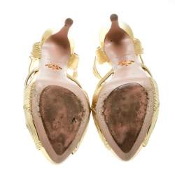 Pre Owned Prada Metallic Gold Leather Peep Toe Ankle Strap Platform Sandals Size 38