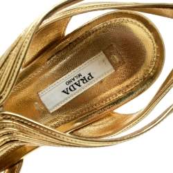 Pre Owned Prada Metallic Gold Leather Peep Toe Ankle Strap Platform Sandals Size 38