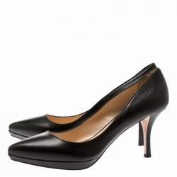 Pre Owned Prada Black Leather Pointed Toe Platform Pumps Size 39.5