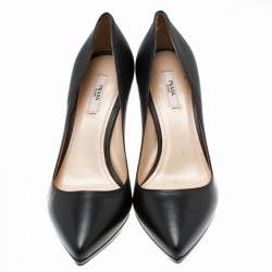 Pre Owned Prada Black Leather Pointed Toe Platform Pumps Size 39.5