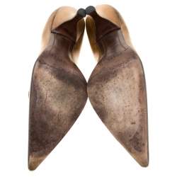 Prada Brown Leather Flower Detail Pointed Toe Pumps Size 38.5