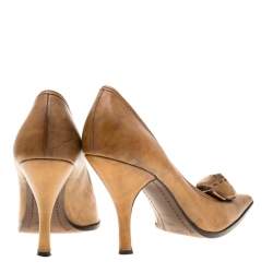 Prada Brown Leather Flower Detail Pointed Toe Pumps Size 38.5