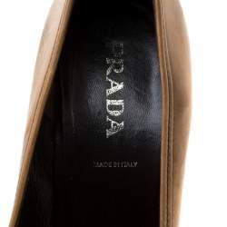 Prada Brown Leather Flower Detail Pointed Toe Pumps Size 38.5