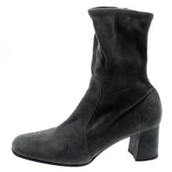 Pre Owned Prada Grey Suede Block Heel Ankle Boots Size 39