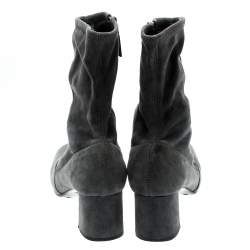 Pre Owned Prada Grey Suede Block Heel Ankle Boots Size 39