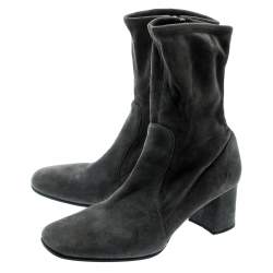 Pre Owned Prada Grey Suede Block Heel Ankle Boots Size 39